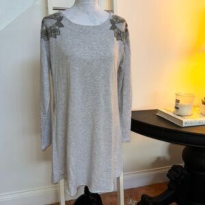 Charter Club Intimates Soft Gray Floral Appliqué Night Shirt
